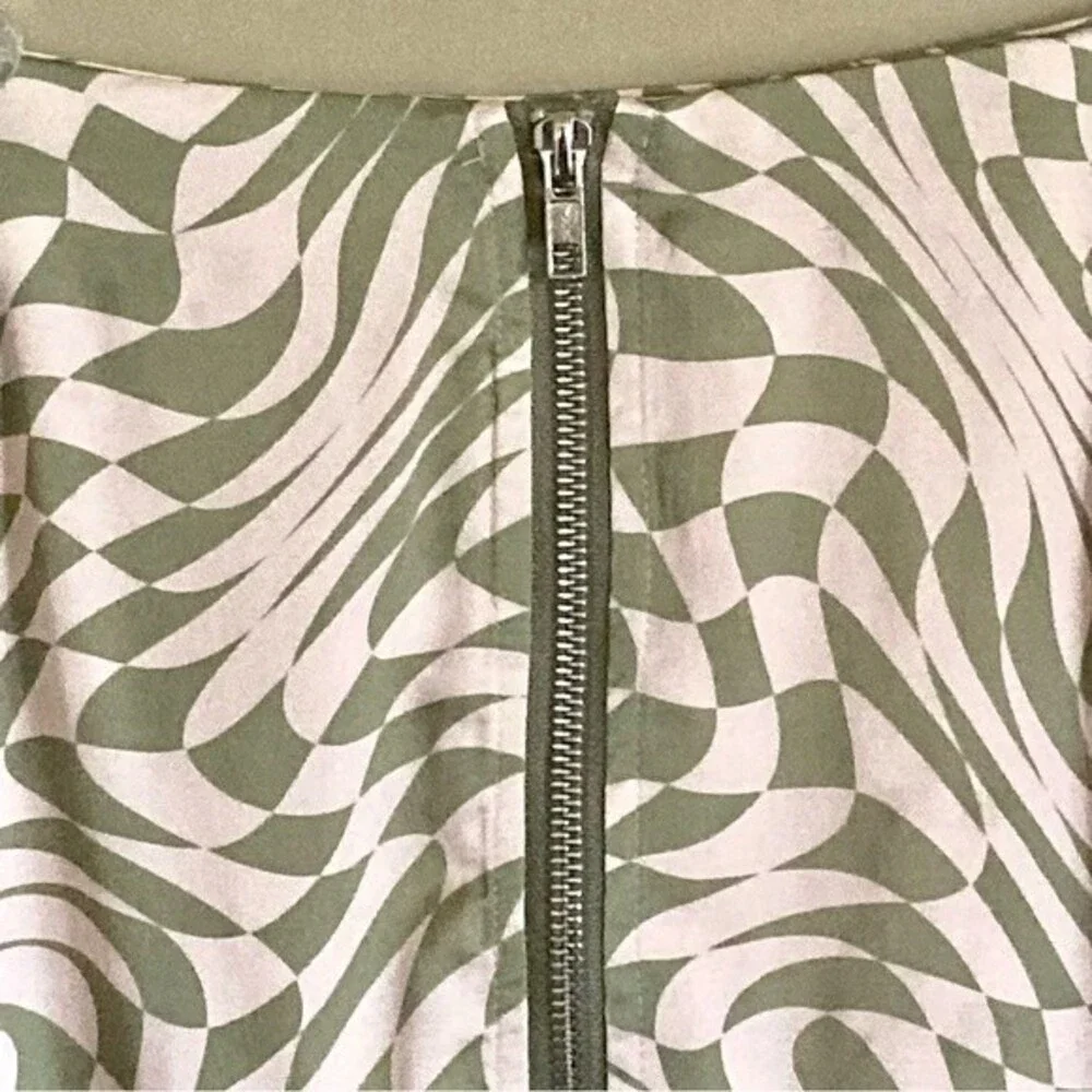NEW For Love & Lemons Aiko Green and Blush Geometric Print Mini Skirt Size M